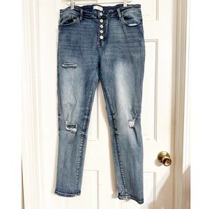 Kancan Distressed High Rise Button Fly Jeans Sz 16